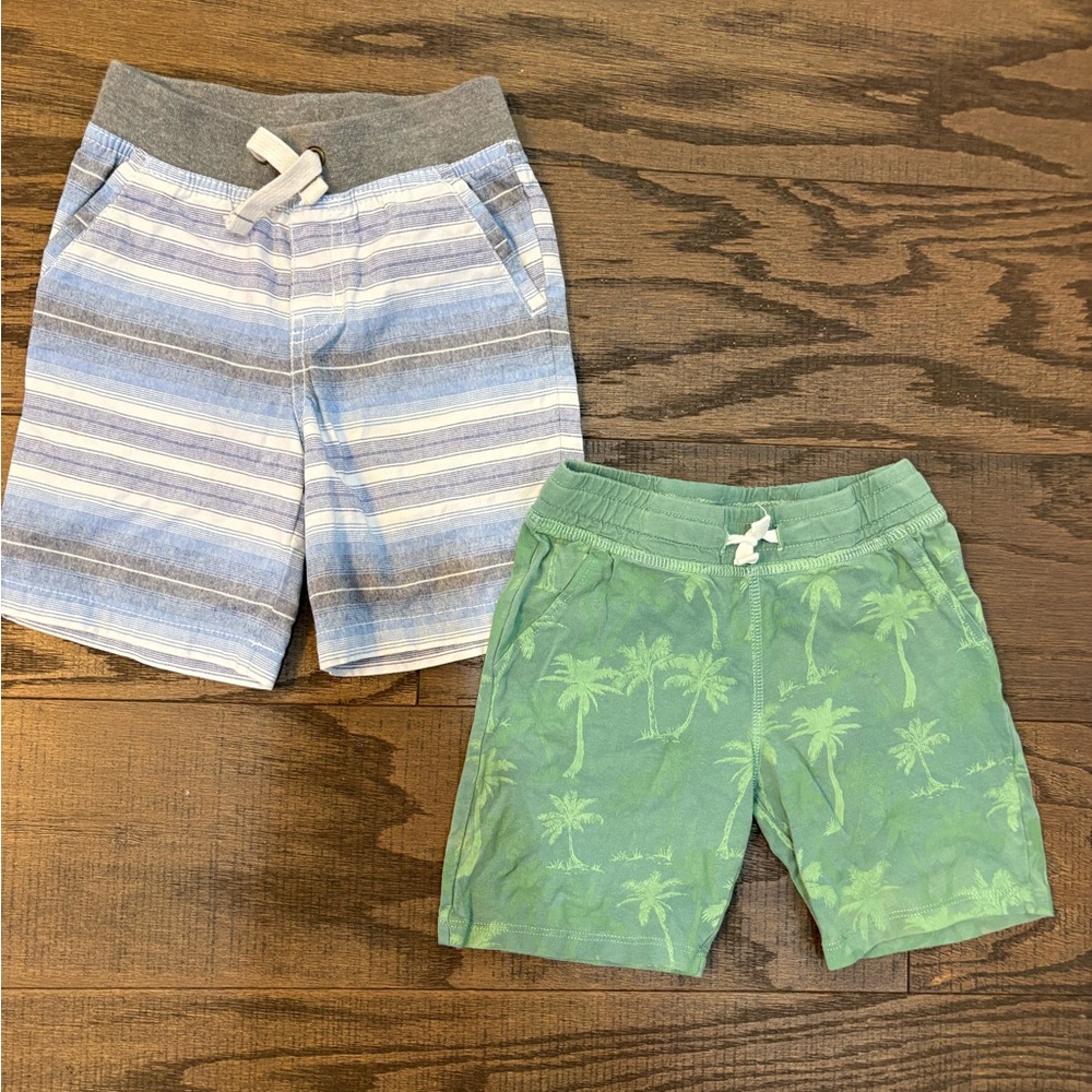 Lot of 2 H&M Boys' 3T Striped Blue Shorts & Green Palm-Print Shorts